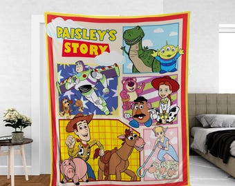 Custom Toy Story Characters Fleece Blanket, custom Name Disney Throw for Kids, Birthday Gift, Baby Shower, Gift for Boy n Girl, Disney Gift