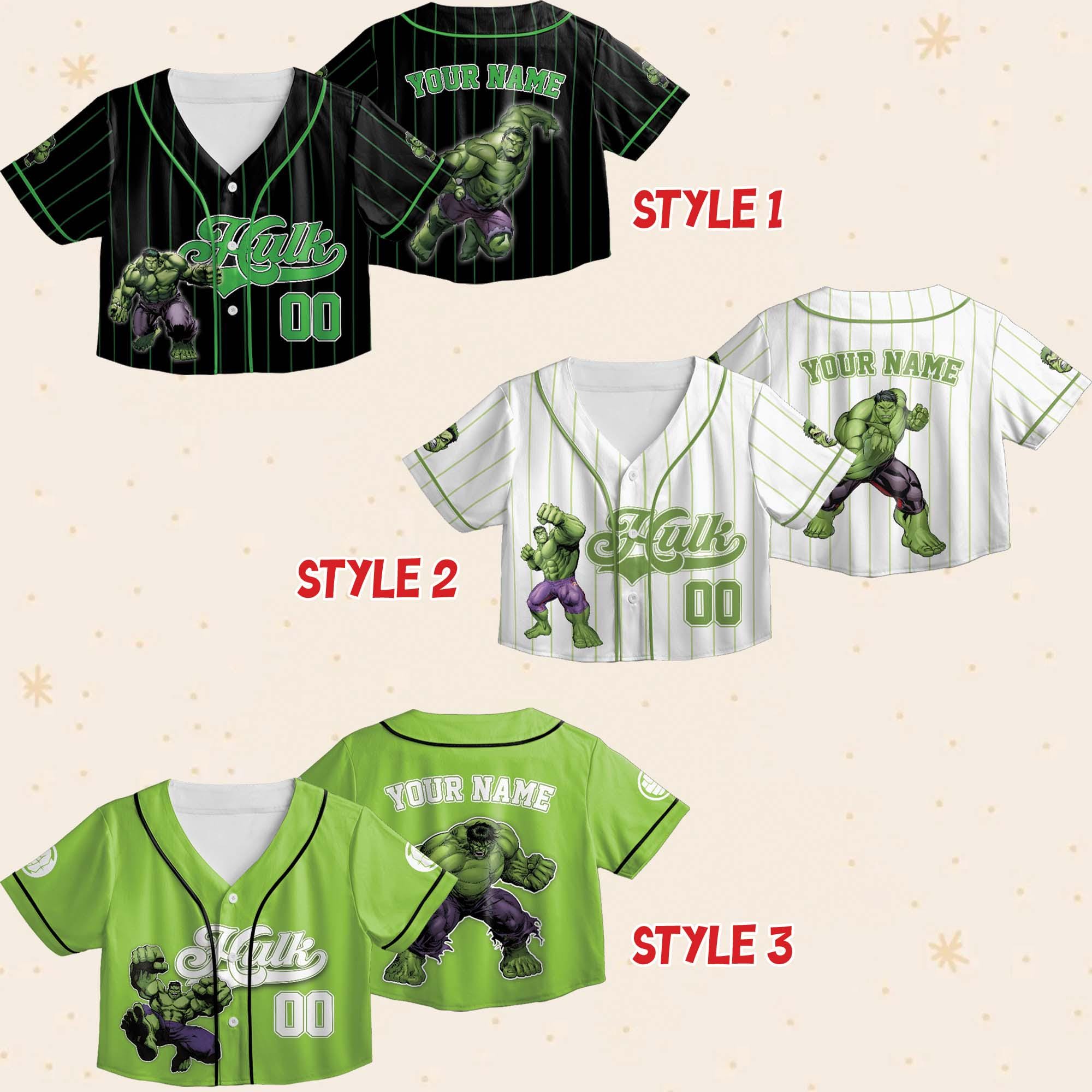 Discover Personalized Marvel Hulk Croptop Baseball Jersey, Custom Marvel Avengers Baseball Crop Top Jersey, Baseball Team Disneyland Birthday Gift