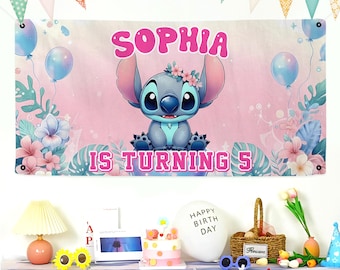 Custom Disney Stitch Birthday Banner Backdrop, Backdrop Decoration, Party Cartoon Decor, Lilo Gift