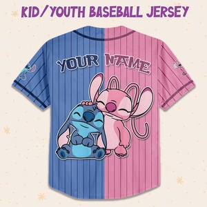 Custom Stitch And Angel Baseball Jersey, Couple Lovers Shirt, Stitch And Angel Jersey, Cartoon Baseball Gift, land Vacay image 3