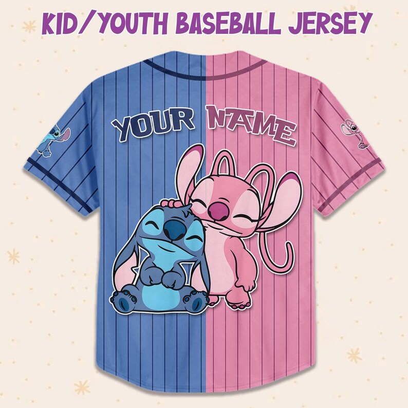 Custom Stitch And Angel Baseball Jersey, Couple Lovers Shirt, Stitch And Angel Jersey, Cartoon Baseball Gift, land Vacay image 3