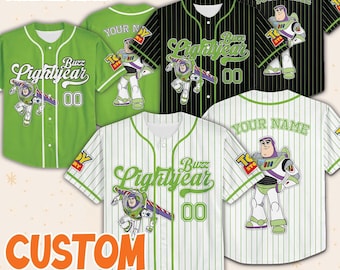 Camiseta de béisbol personalizada de Buzz Lightyear, camiseta deportiva a juego de Toy Story, camiseta del equipo de béisbol de Disney, camiseta de béisbol de Toy Story para niños y adultos.