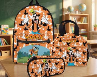 Custom Goofy Backpack, Personalized Funny Dog School Bag Set with Matching Lunch Tote and Pencil Case, Back to School Gift