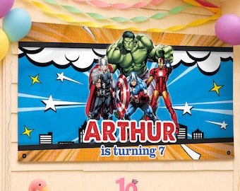 Personalized Avengers Birthday Backdrop, Superhero Birthday Banner, Party Decoration, Gift For Fan