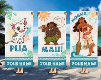 Custom Disney Moana Movie Beach Towel, Moana Pua Maui Beach Towel, Disney Beach Towel, Moana Characters Tropical Hawaii Towel, Summer Towel