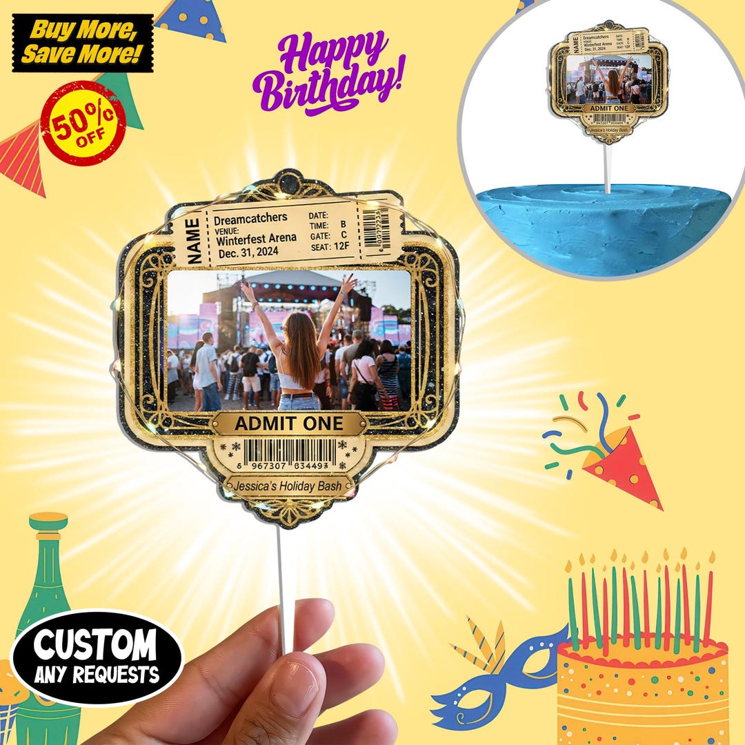 Custom Concert Ticket Photo Birthday Cake Topper, Personalized Music ...