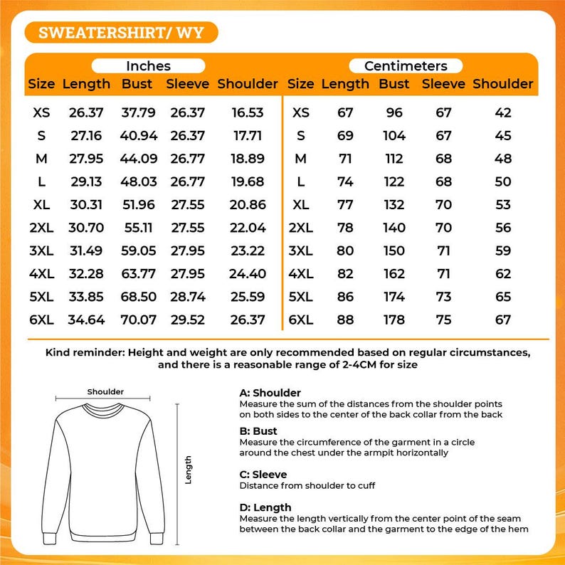 The image is a collection of images depicting various sizes of sweaters, including XS, S, M, L, XL, 2XL, 3XL, and 5XL. The images show the measurements and descriptions of the different sweater sizes, including bust, sleeve, shoulder, and cuff measurements, as well as the length of the sweater.