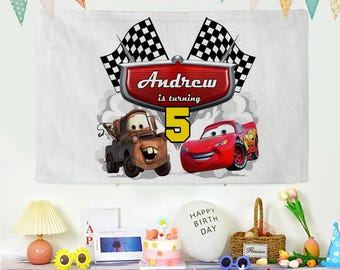 Custom Disney Lightning MCQueen Tow Mater Birthday Banner, Cars Birthday Backdrop Decoration, Cars Birthday Party, Cars Party Decoration