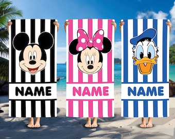 Toalla de playa personalizada de Mickey y sus amigos, toalla de playa de verano personalizada, toalla Disney personalizada, toalla para niños, regalo de verano, viaje a la playa