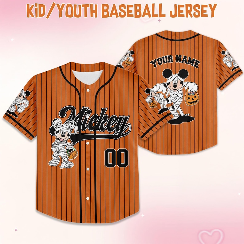 Custom Mickey Halloween Collection Baseball, Personalized Baseball Team Jersey, Birthday Gift for Halloween Fans Family Party imagem 3