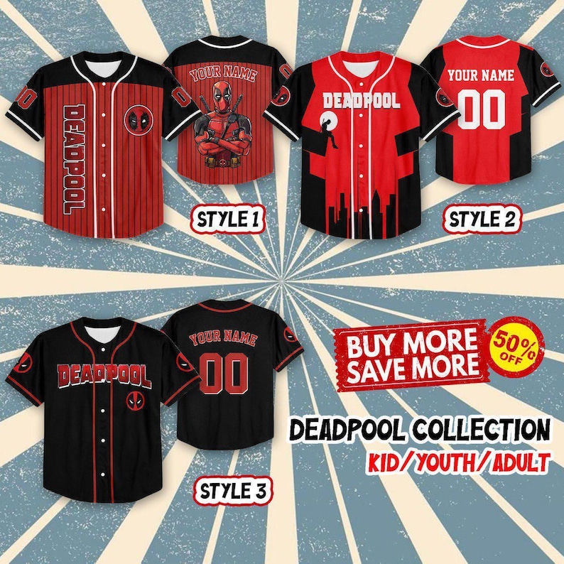 Camiseta de béisbol personalizada de la colección Deadpool, camiseta a juego del superhéroe Deadpool, camiseta de béisbol para niños, jóvenes y adultos, regalo de cumpleaños para la familia. imagen 2