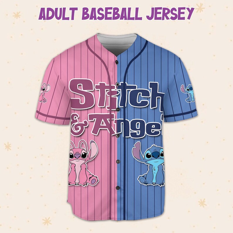 Custom Stitch And Angel Baseball Jersey, Couple Lovers Shirt, Stitch And Angel Jersey, Cartoon Baseball Gift, land Vacay image 4