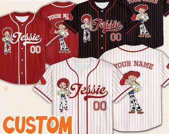 Custom  Toy Story Jessie Baseball Jersey, Custom Kids Youth Adult  Baseball Jersey Sports Outfit, land Vacation, Summer