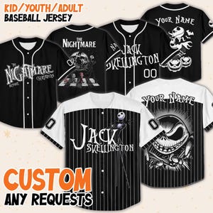 Custom Nightmare Before Jack Skellington Baseball Jersey, Matching Baseball Team Outfit, Adult Toddler Jersey, Disney Xmas Gift, Disneyland