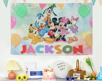 Custom Disney Mickey and Friends Birthday Banner, Disney Birthday Backdrop Decoration, Birthday Party, Party Decoration, Birthday Gift