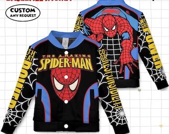 The Amazing Spiderman Jacket, Kids Varsity Jacket, Spiderman Baseball Jacket, Birthday Gift, Spidey Shirt, Superhero Jacket, Avenger Lover
