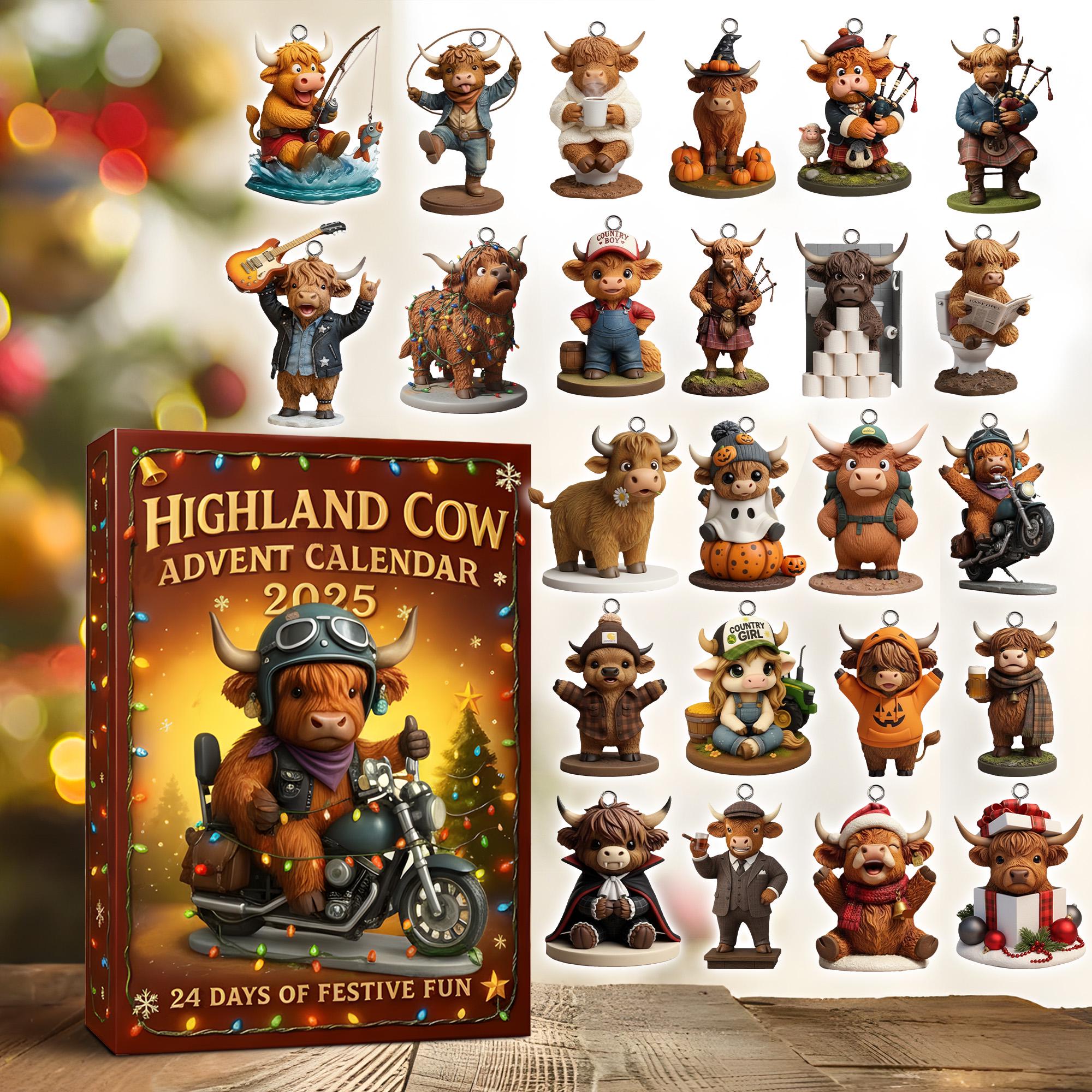 Discover Highland Cow 2D Acrylic Advent Calendar Christmas Gift, Surprise Highland cow Box, Christmas Blind Box, Xmas gift, 24 Christmas Gift