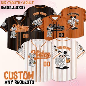 Custom Disney Mickey Halloween Collection Baseball, Personalized Baseball Team Jersey, Birthday Gift for Halloween Fans Family Party