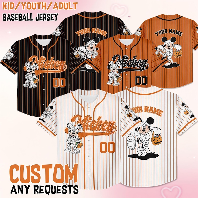 Custom Mickey Halloween Collection Baseball, Personalized Baseball Team Jersey, Birthday Gift for Halloween Fans Family Party imagem 1