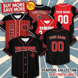 Custom Deadpool Collection Baseball Jersey, Deadpool Superhero Matching Jersey, Kids Youth Adult Baseball Jersey, Birthday Gift Family