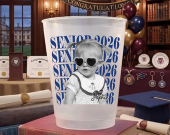 Custom Senior Vintage Photo Frosted Cups, Photo Senior Night Cup, Grad Party Favor Cup, Graduation Drinkware Face Cup