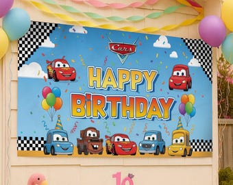 Custom  Cars Cute Birthday Banner, Cars Birthday Backdrop Decoration, Cars Birthday Party, Cars Party Decoration, Cars Birthday Gift