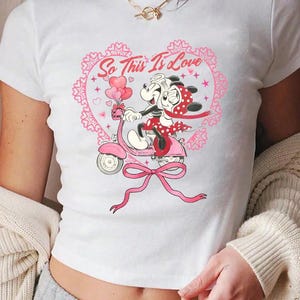 Mickey Minnie Coquette Baby Tee Crop Top, Cute Disney Couple Tee with Bow & Locket, Ideal for Magic Kingdom Trips, Disney Locket Crop Top