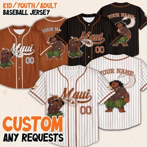 Custom Disney Moana Maui Demi God Baseball Jersey, Custom Name Disney Kid Youth Adult Jersey, Disney Baseball Jersey Outfits, Disney Fans