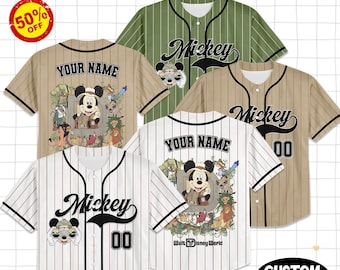 Custom  Mickey Mouse Safari Baseball Jersey, Custom  Animal Kingdom Mickey&Friends Jersey, land Safari Family Trip Jersey