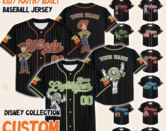 Custom  Toy Story Black Collection Baseball Jersey Team, Choose Style Jersey, land Birthday Gift for Kids, Matching Jersey