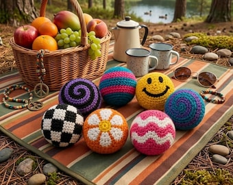 Crocheted Hacky Sack Footbag, Hand Knit Kick Balls, Juggling Ball, Outdoor Play Toy For Kids, Summer Camp Party Favor, Gift for birthday