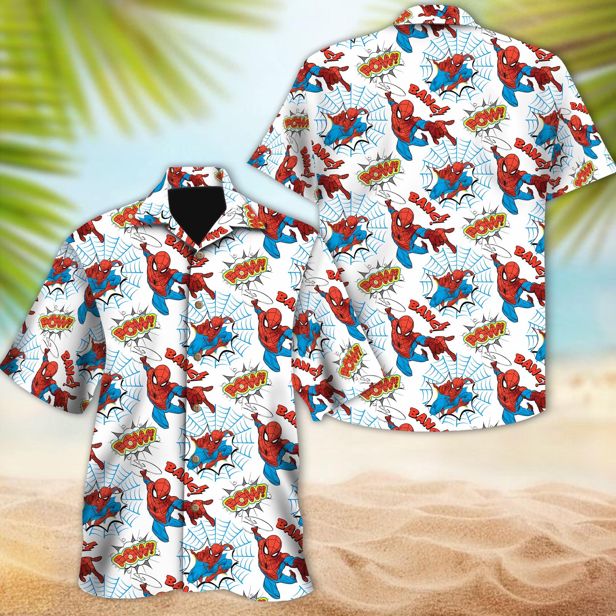 Spiderman Hawaiian Shirt, Spider Man Superhero Button Up, Spiderman Super Hero Characters Hawaii Gift, Vacation Family Trip Tee