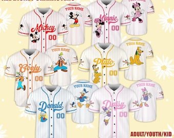 Personalize  Mickey and friends Collection Baseball Jerseys, Kid Youth Adult Baseball Jersey, Mickey And Friends Jersey,  Birth