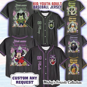 Spersonalizuj koszulki baseballowe Disney Mickey i przyjaciele na Halloween, Disneyland Kid Youth Adult Halloween, Magic Kingdom Halloween Jersey