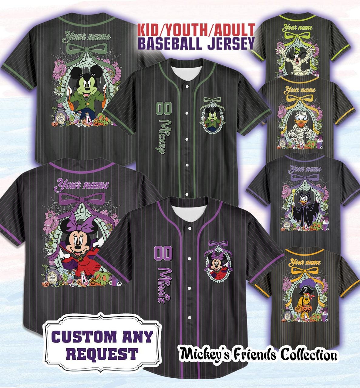 Personalisieren Sie Disney Micky und Freunde Halloween Baseball Jerseys, Disneyland Kid Jugend Halloween, Magic Kingdom Halloween Jersey