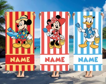 Custom Mickey And Friends Pool Beach Towel, Custom Summer Beach Towel, Kids towel, Summer Gift, Dneyland Trip