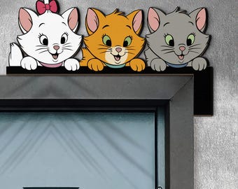 The Aristocats Peekaboo Peeking Peeker Door Corner, Marie Toulouse Berlioz Cats Door Sign, Gift For Cat Lovers,  Home Decoration