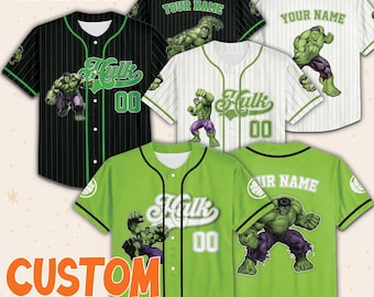 Custom Marvel Hulk Collection Baseball Jersey, Hulk Superhero Kids Jersey, Personalized Hulk Baseball Jersey, Superhero Matching Group Shirt