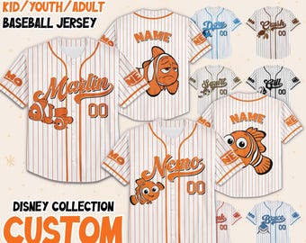 Custom  Finding Nemo All Characters Group Baseball Jersey, Marlin Dory Darla Jersey, WDW land Family Vacation Holiday Gift
