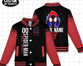 Custom Spiderman Varsity Jacket, Kids Varsity Jacket, Spiderman Baseball Jacket, Birthday Boy Gift, Spidey Shirt