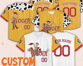 Custom Toy Story Woody Baseball Jersey, Matching Baseball Team Outfit, Adult Youth Toddler Jersey, Toy Story Jersey, Gift for Disney Fans