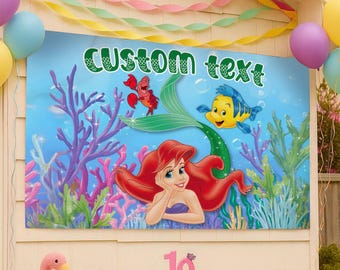Custom Disney The little mermaid Ariel Birthday Banner, Princess Birthday Backdrop Decoration, Ariel Birthday Party, Princess Party Decor