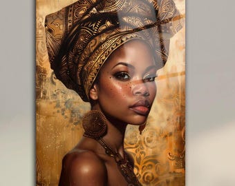 African Woman Portrait: Tempered Glass Wall Art, Modern Decor