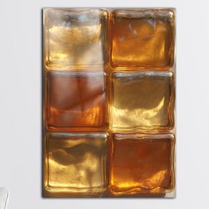 Gold amber glass block wall art: Modern industrial decor