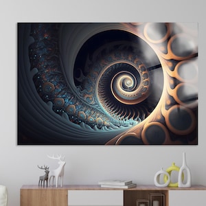 Fractal Spiral Art Print, Abstract Swirl Wall Decor, Modern Geometric Canvas, Deep Mathematical Optical Illusion Poster