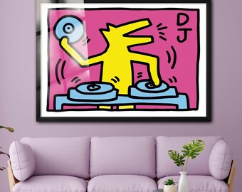 Pop Art Dancing Dog Tempered Glass Wall Art – Colorful Animal Décor – Modern Quirky Wall Print for Living Room or Office