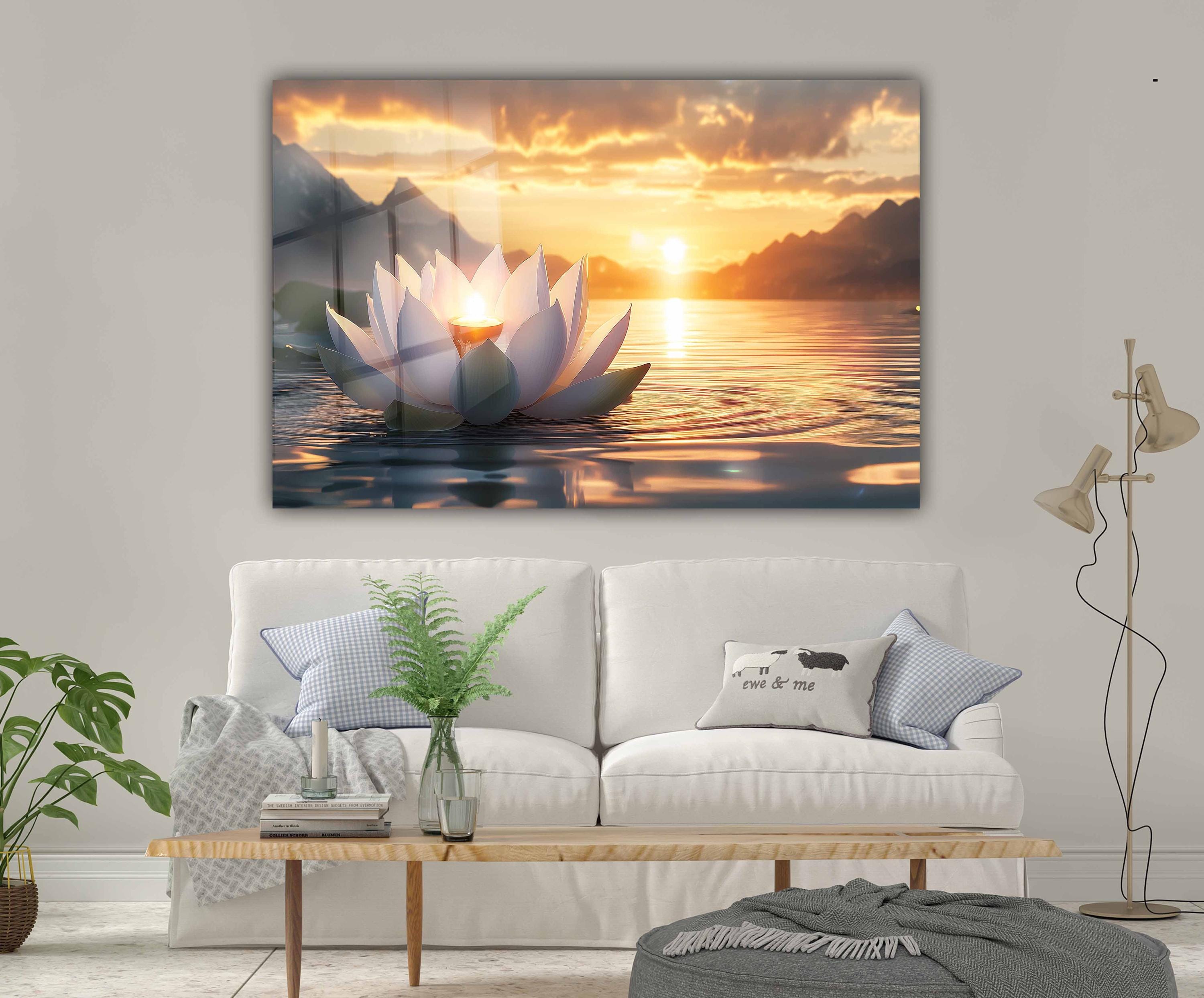 Lotus Flower Tempered Glass Wall Art: Sunset Spa Decor - Etsy
