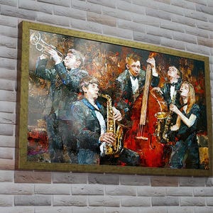 Jazz Band Glass Wall Art, Musician Abstract Print for Living Room, Saxophone Trumpet Music Decor, Artistic Gift, Modern Music Wall Panel