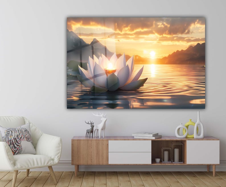 Zen Spa Lotus Flower Glass Wall Art – Sunset Landscape Glass Print ...