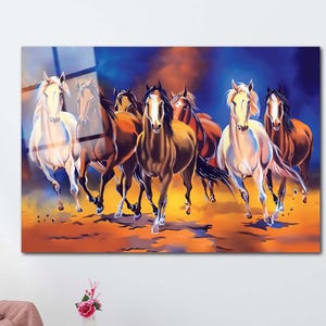 Galloping Horses Glass Wall Art – Abstract Horse Print | Tempered Glass Animal Decor